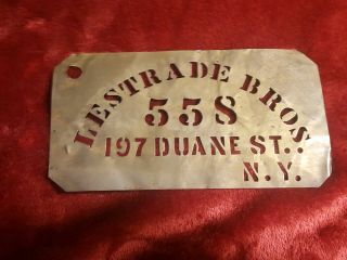 Vintage Brass Wooden Box/crate Stencil,  " Lestrade Bros 197 Duane St Ny " 5 3/4 " L