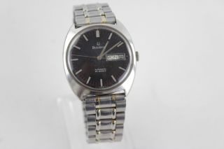 Vintage Gents Bulova Wristwatch Automatic 23 Jewels W/ Black Dial