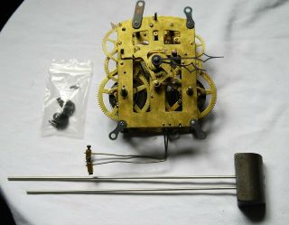 Antique Ansonia Brass Clock Movement With Chime Rods And Hands