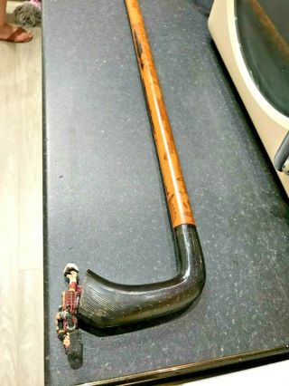Bamboo Wooden Walking Stick Made From Horn And Badge Scottish