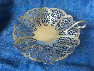 Silver Lovelace Pattern No.  1428 3 Footed Bon Bon Dish With Handle And Reticulate