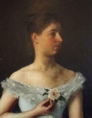 Antique 19th Century French Impressionist Oil Painting Portrait Of Society Lady