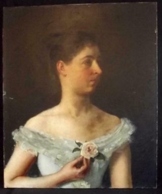 Antique 19th Century French Impressionist Oil Painting Portrait of Society Lady 2