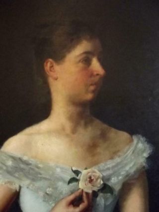 Antique 19th Century French Impressionist Oil Painting Portrait of Society Lady 5