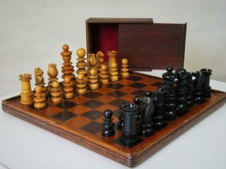 Antique Chess Set St George Jaques Pattern K 84mm And Box Plus Board