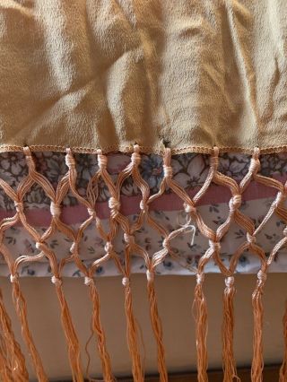 ANTIQUE FLORAL PEACH SILK HEAVILY EMBROIDERED PIANO SHAWL COLORFUL FRINGE 8