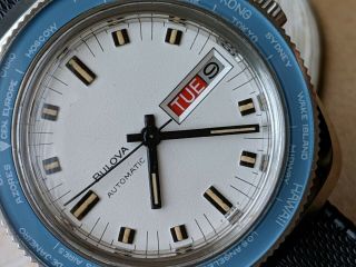 Vintage Bulova World Time Day - Date Diver W/warm Patina,  All Ss Case,  Runs Strong