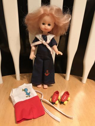 Vintage Ginny Vogue Doll W/sailor Outfit,  Duck Suit,  And Roller Skates