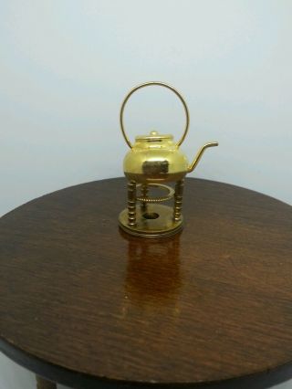 Vintage 1:12 Dollhouse Miniature Brass Teapot On Warmer