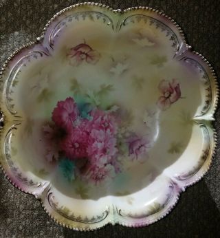 Antique RS Prussia fine bone Porcelain Bowl Art Nouveau hand - paint floral Rose 2