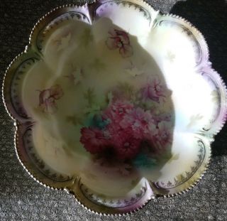 Antique RS Prussia fine bone Porcelain Bowl Art Nouveau hand - paint floral Rose 3