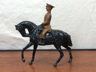 Vintage Collectible Die - Cast Metal Wwi Calvary Soldier On Horseback Antique Toy