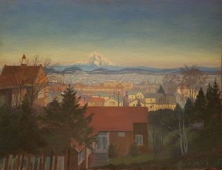 Artist H.  M.  Tomlinson Antique Oil Painting " Evening Skyline "