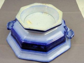 Antique Flow Blue Temple Pattern Covered Serving Dish C 1845 4