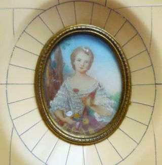 Antique Signed Miniature Portrait Of A Lady In Frame