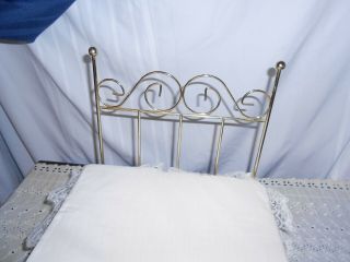 Vintage 4 POSTER METAL BRASS TONE Doll Bed Frame Fits 18” BABY DOLL CAT KITTY 2