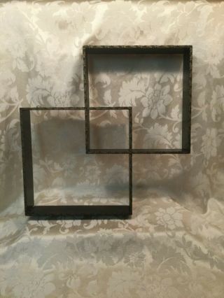 Vtg,  Wood Shelf Interlocking Squares Wall Display Shelves,  Black,  /carved W/gold