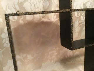 VTG,  Wood Shelf Interlocking Squares Wall Display Shelves,  Black,  /Carved w/Gold 5