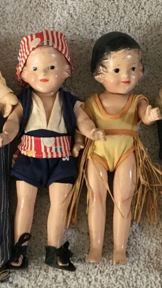 Hula Girl And Sailor Boy Pair 1930 - 1940 Vintage Composition Dolls