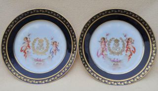 2 X Antique French 1834 Sevres " Cherubs " Chateau Des Tuileries Cabinet Plates