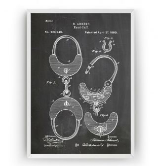 Police Hand Cuffs Patent Print - Vintage Poster Wall Art Decor Gift - Unframed
