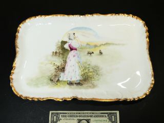 Hand Painted Limoges Antique Tray Victorian Platter Plate Girl Calling Cows Milk