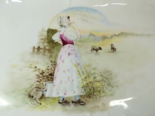 Hand Painted LIMOGES Antique TRAY Victorian PLATTER Plate Girl Calling Cows Milk 2