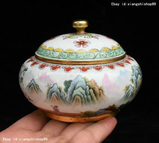 Old China Bronze Cloisonne Enamel Scenery Pattern Incense Burner Censer Jar Pot