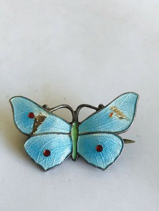 Antique Art Deco Sterling Silver And Enamel Butterfly Brooch