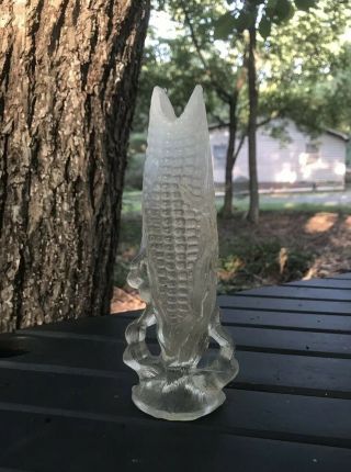 Antique Dugan Clear Glass Corn Cob Vase With White Opalescence