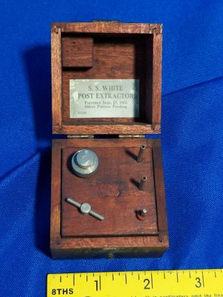 1903 S.  S.  White Post Extractor Wood Box Antique Ctg Dentist Dental Tool