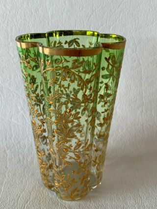 Antique Bohemian,  Czech Moser Quatrefoil Juice Glass,  Gold Enameling