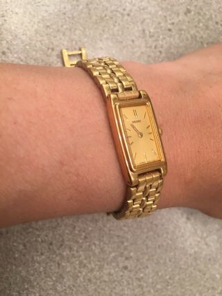 Seiko Vintage Antique Thin Gold Plated Basket Weave Band Ladies Watch 4