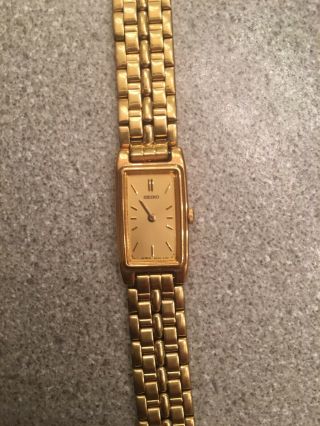 Seiko Vintage Antique Thin Gold Plated Basket Weave Band Ladies Watch 5
