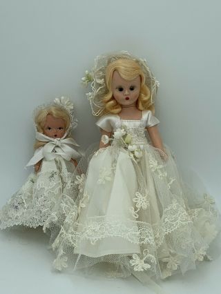 Gorgeous Bride And Flowergirl Dolls Vintage Nancy Ann Storybook Bisque Plastic