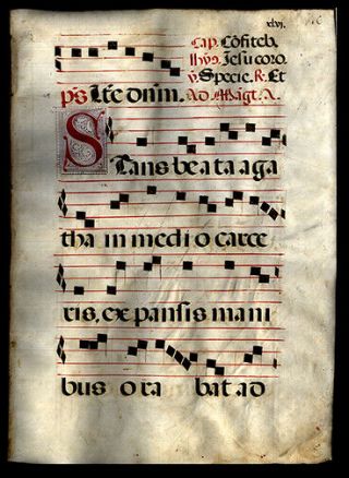 1650 Large Spanish Music Leaf On Vellum Feast Of St Agatha Antiphonal Catholic