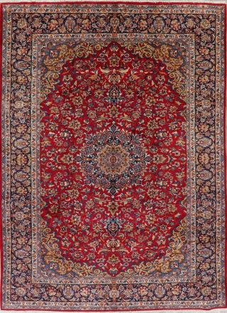 Vintage 10x13 Traditional Floral Oriental Area Rug Hand - Knotted Red Blue Wool