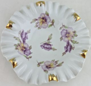 Antique Dish Bowl Gold,  Pansy Flowers,  Ruffled Edges Bavaria Germany