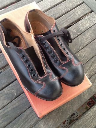 Vintage Old Antique 1950 ' s ALL Black Leather AWESOME Baseball Cleats W/t Box NOS 3