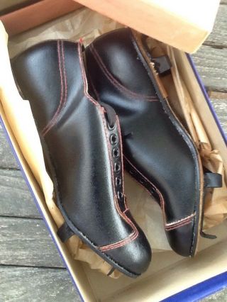 Vintage Old Antique 1950 ' s ALL Black Leather AWESOME Baseball Cleats W/t Box NOS 7