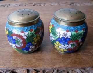 Antique Chinese Cloisonne Salt & Pepper Shakers - Set,  Pair - Floral