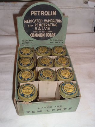 Antique / Vintage Old Stock Nos Drug Store Display Petrolin Salve Nowland Co