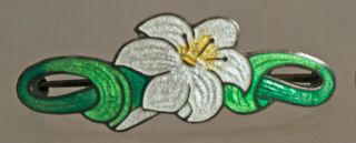 Antique Art Nouveau Sterling Silver Guilloche Enamel Lily Pin Easter