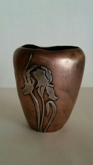 Heintz Art Metal Shop Buffalo Ny Sterling Iris On Bronze Vase 3584 A