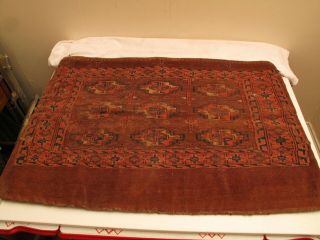Antique Tribal Oriental Carpet Saddle Bag Distressed Orange Salmon Blue Black Ta