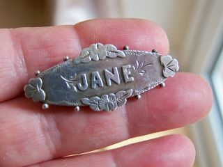 Antique Jewellery Chester Sterling Silver Name Jane Sweetheart Brooch Shawl Pin