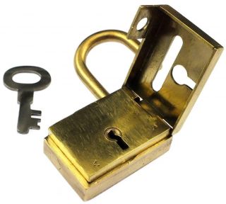 Antique Brass Seal Padlock Anglo American Lock Co Willenhall & Key - My Ref P386