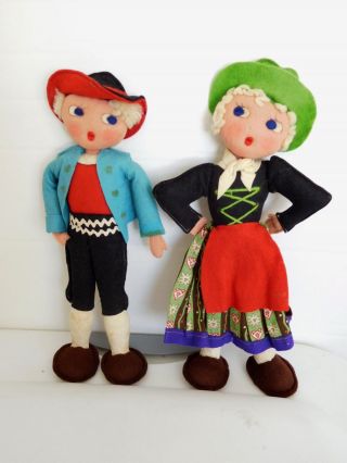Vintage 12 " Austrian Cloth Felt Pair Boy & Girl All