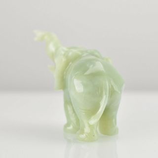 Vintage Chinese Carved Jade Elephant Figurine Good Luck Trunk Up Statue 2