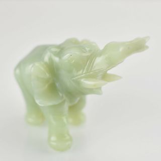 Vintage Chinese Carved Jade Elephant Figurine Good Luck Trunk Up Statue 5